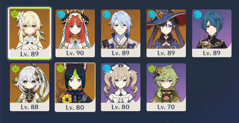 Barisan karakter tim Genshin Impact Lauma Aino Furina Kazuha Bloom