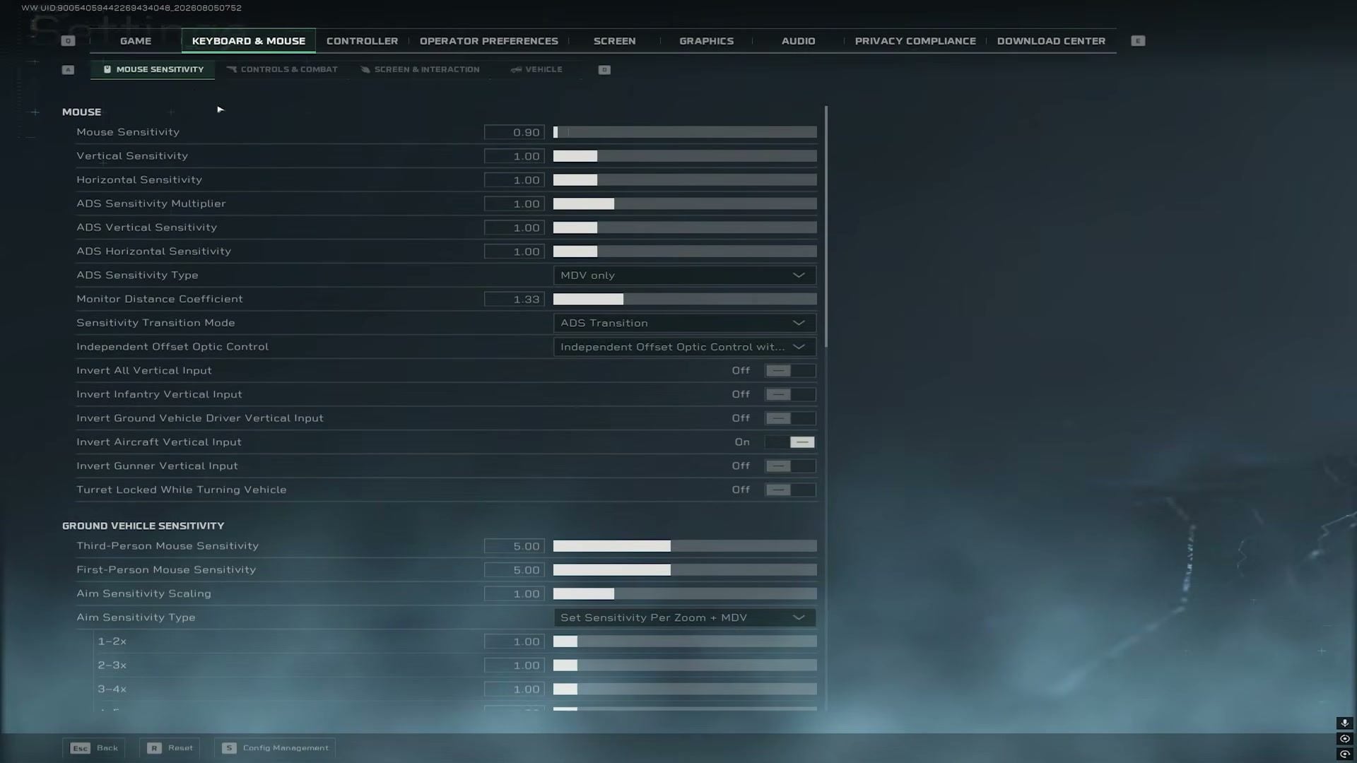 Impostazioni di sensibilità del mouse MDV 1.33 in Delta Force