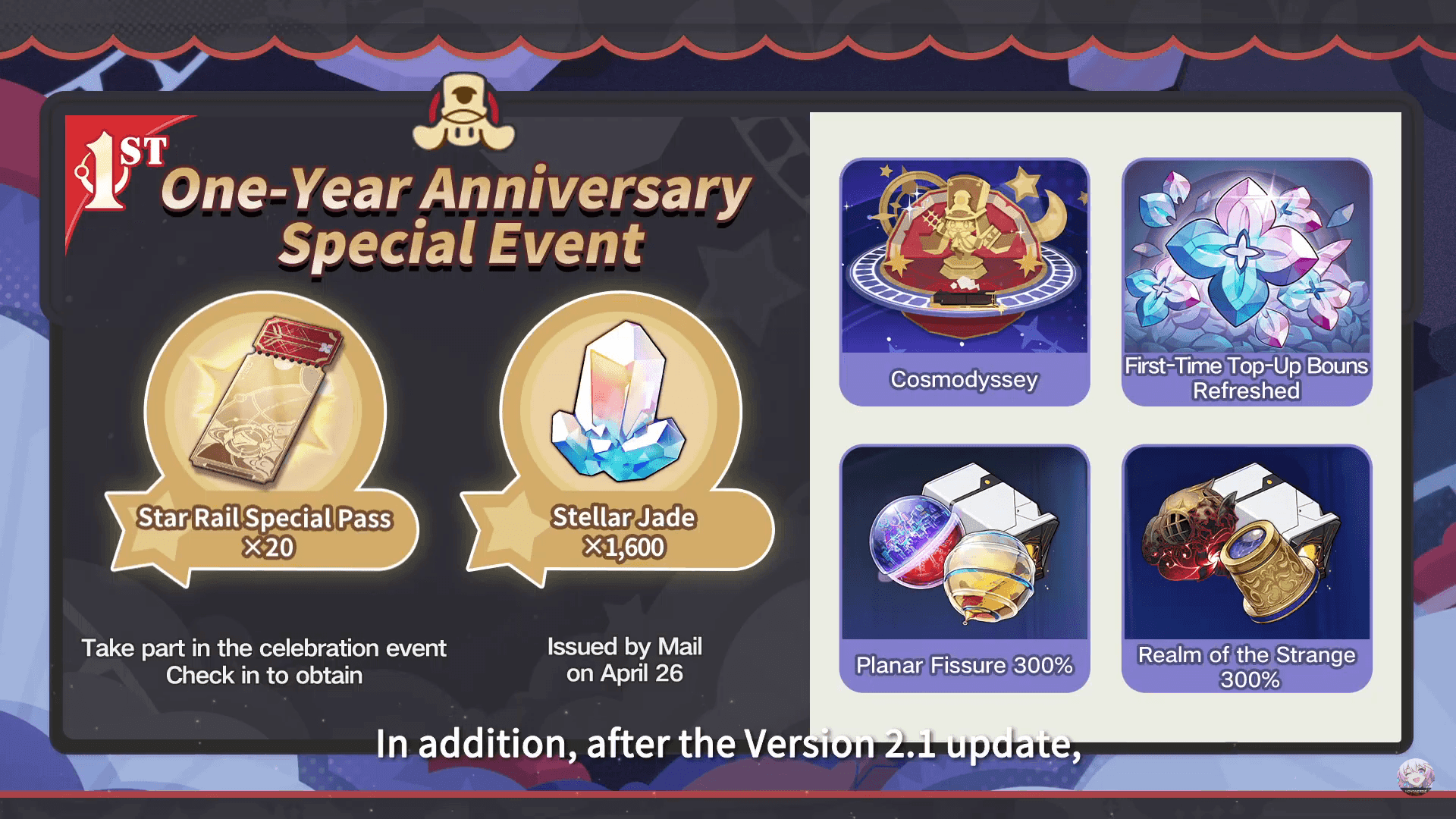 Honkai Star Rail anniversary event interface displaying login rewards and free pull bonuses