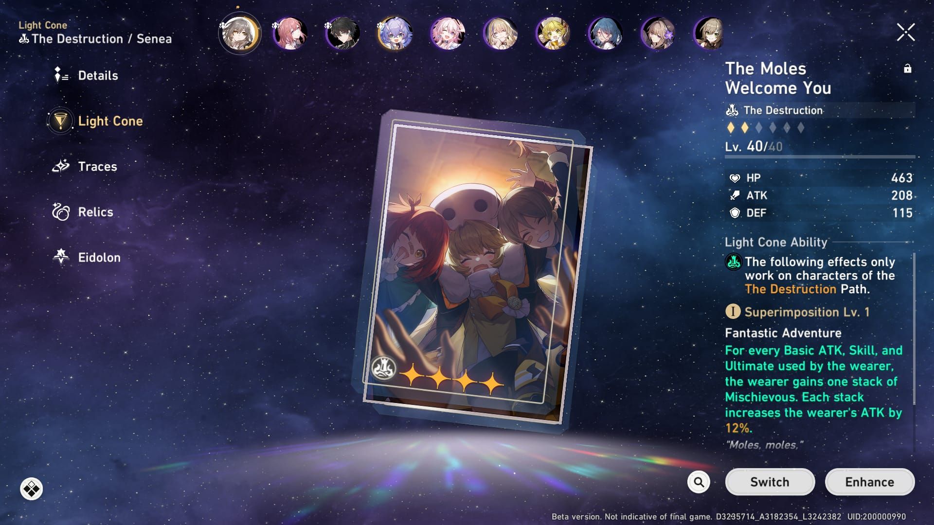 Carta perbandingan statistik Light Cone F2P Honkai Star Rail untuk Remembrance Trailblazer