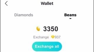 Tabla comparativa de la conversión y ganancias de Beans vs Diamantes de BIGO Live