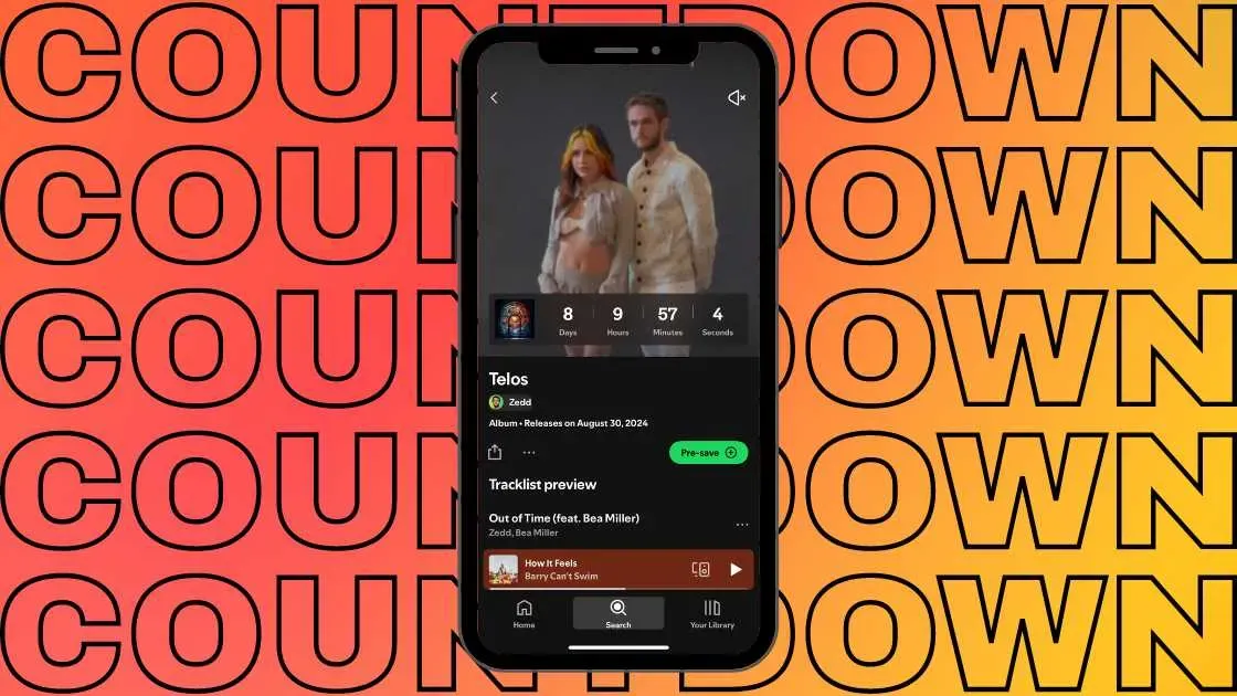 Spotify mobile app display showing album Countdown Page and Premium plan settings