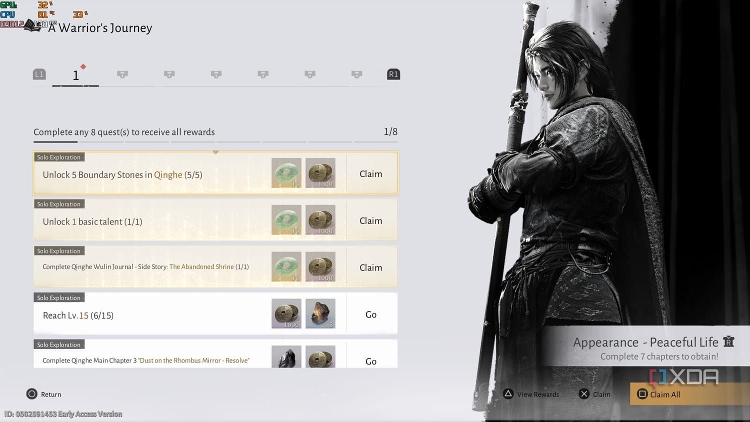 In-game rewards interface screenshot from Where Winds Meet 1.7