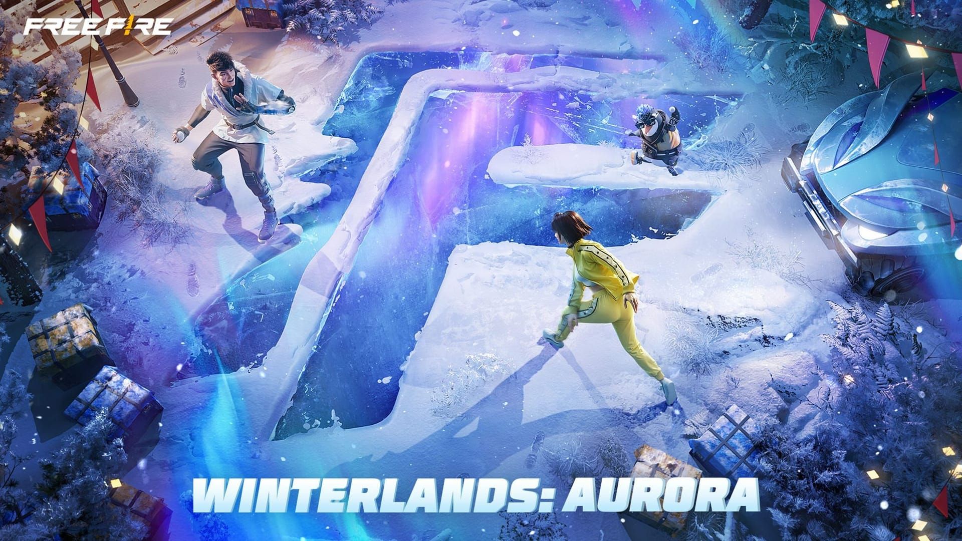 Comparação entre os pacotes Azul Ártico e Winterlands no Free Fire