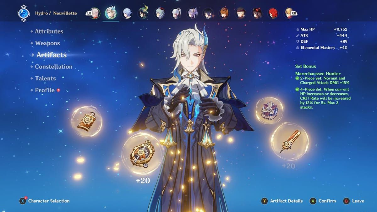 Tangkapan skrin binaan artifak penskalaan HP optimum Neuvillette Genshin Impact