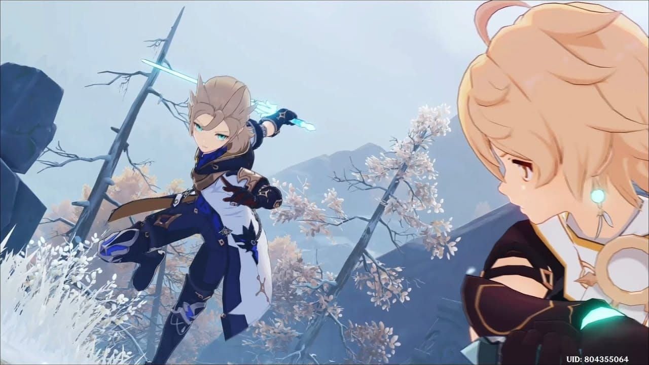 Screenshot of fake Albedo attack sequence from Genshin Impact Dragonspine event demonstrating cutscene quality issues