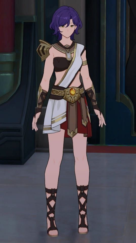 Tangkapan layar Mnemosyne Tape #1 di area air mancur Honkai Star Rail Central Plaza dengan cahaya biru dan bangku batu