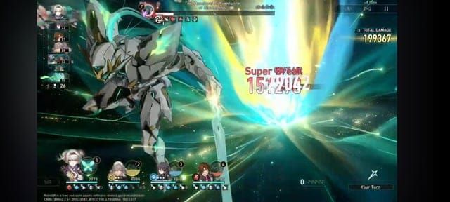 Firefly melakukan serangan kerosakan pecah dalam Memory of Chaos menunjukkan output kerosakan dan kesan pecah