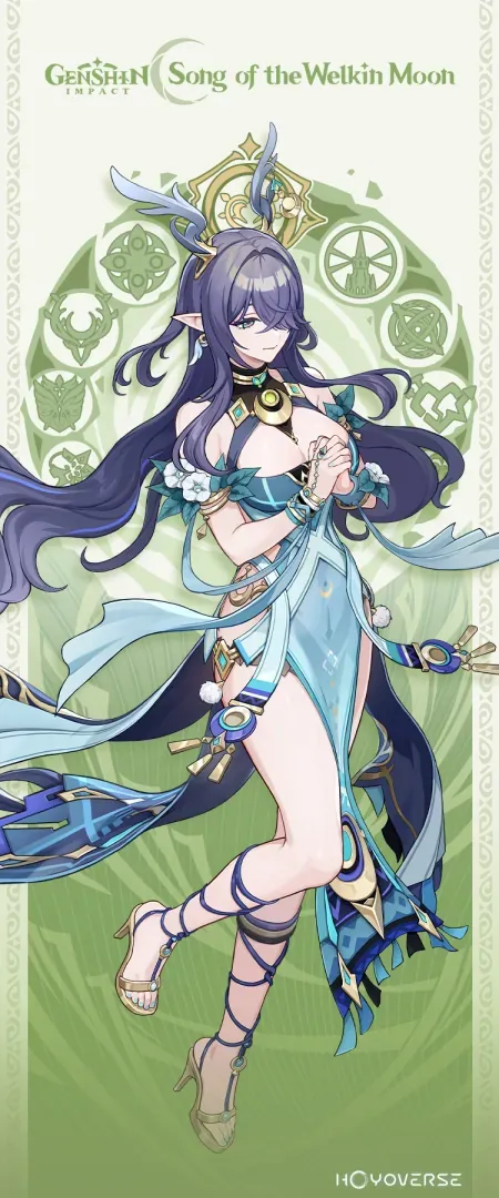 Personnage Lauma de Genshin Impact présentant ses capacités de Fleurissement Lunaire