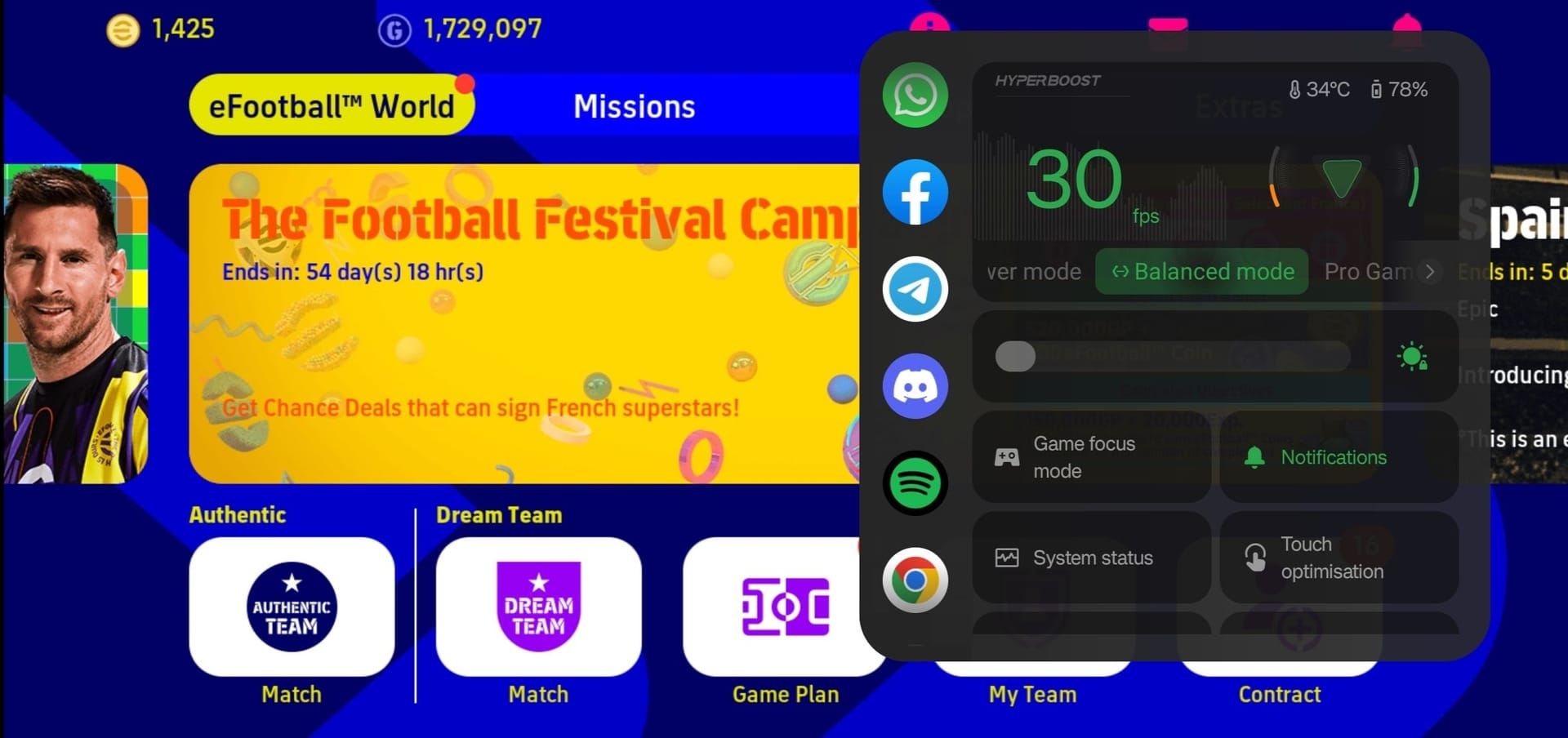 OnePlus Game Space app interface displaying gaming optimization settings