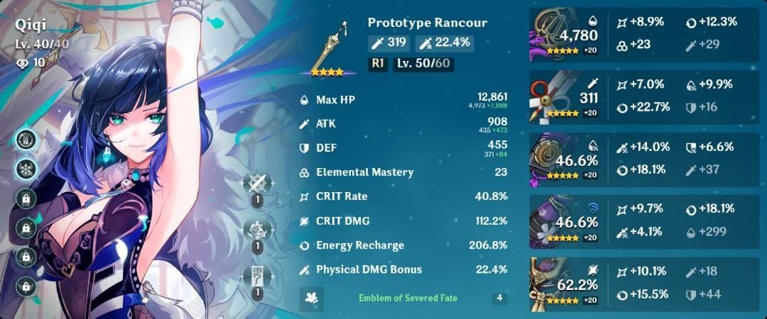 Comparison chart showing Yelan's Energy Recharge requirements for different team compositions in Genshin Impact