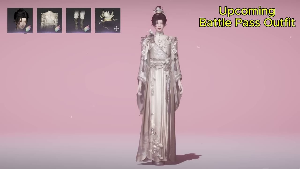 Where Winds Meet upcoming Battle Pass cream floral outfit