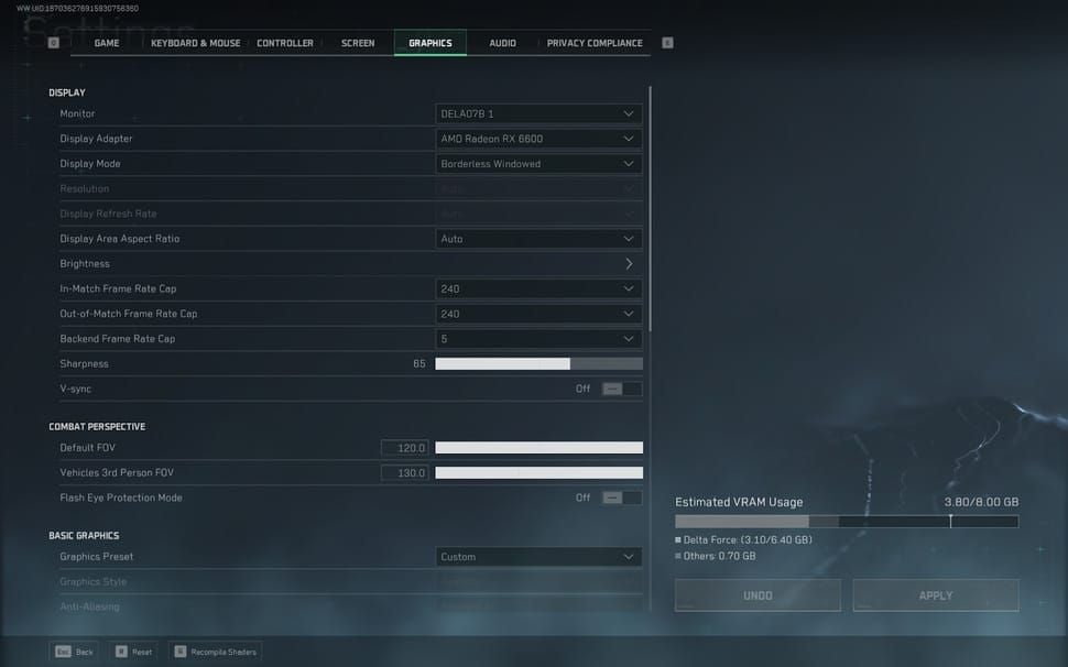 Panduan pelarasan FOV Delta Force 105-120