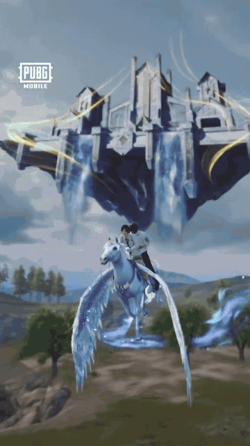 Clip animado del vehículo temático Aurora Pegasus volando sobre Erangel en la beta de PUBG Mobile 4.7