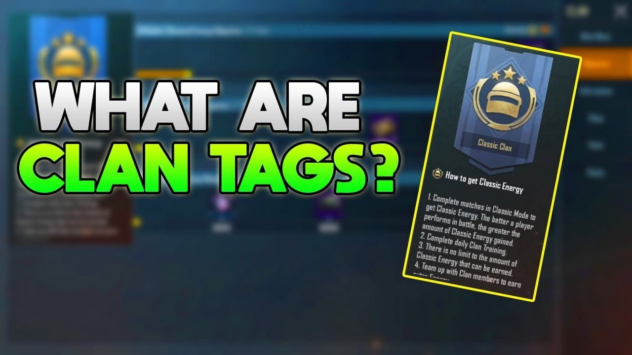 PUBG Mobile clan tag selection screen showing Classic, Evoground, RP, and Balanced options