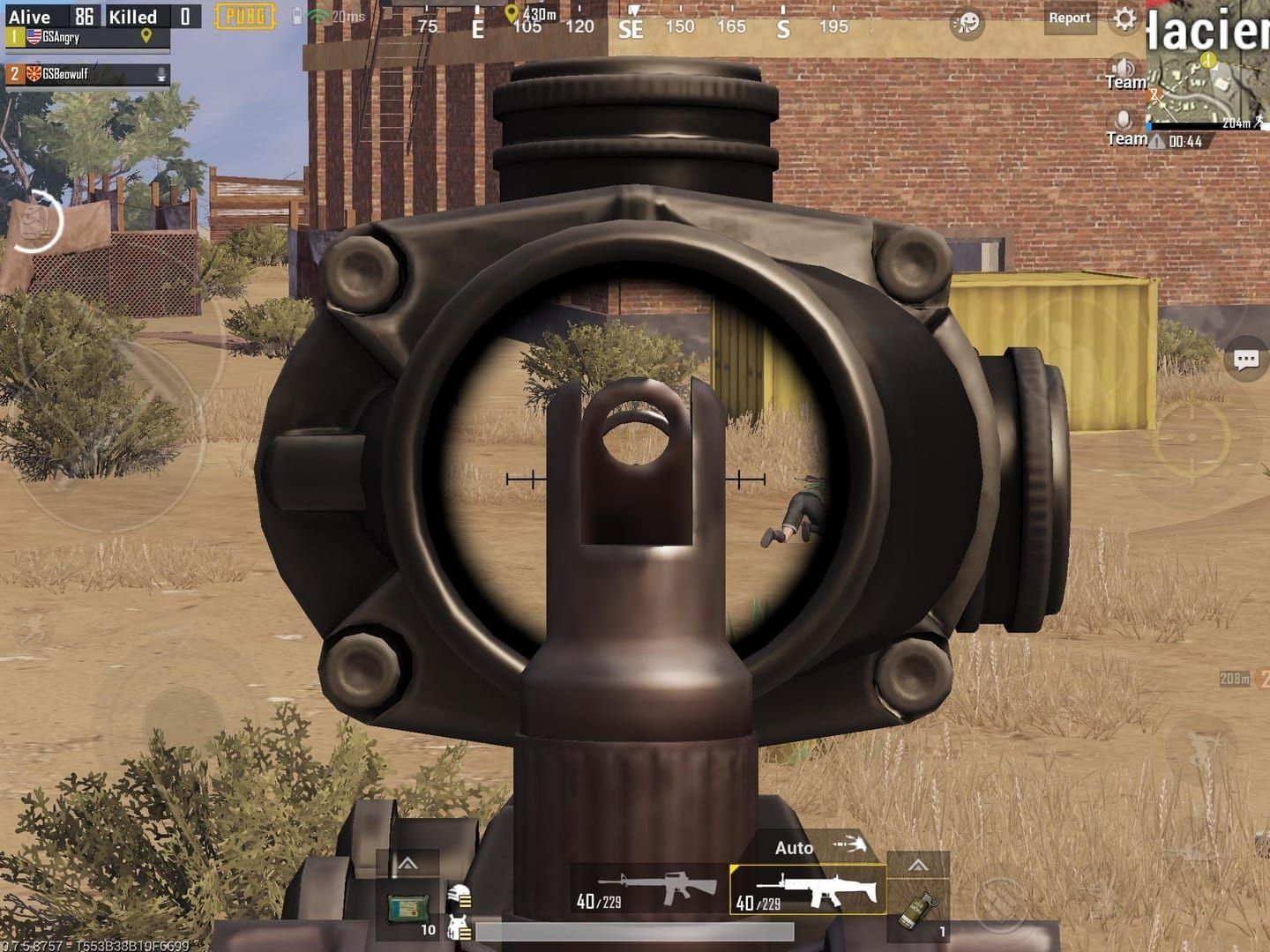 PUBG Mobile screenshot comparing normal scope view with EMP-disabled scope showing darkened reticles
