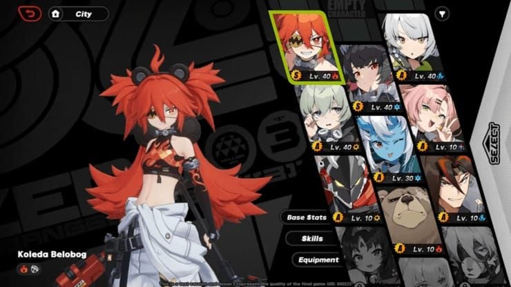 Interface de composition d'équipe Sunna Aria stunner Zenless Zone Zero