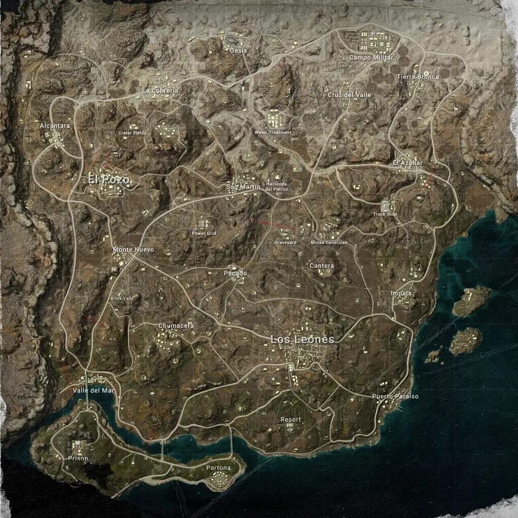 Mapas do PUBG Mobile Erangel, Miramar, Rondo com as principais zonas de pouso Georgopol, Pochinki, Los Leones para o PMGC 2025