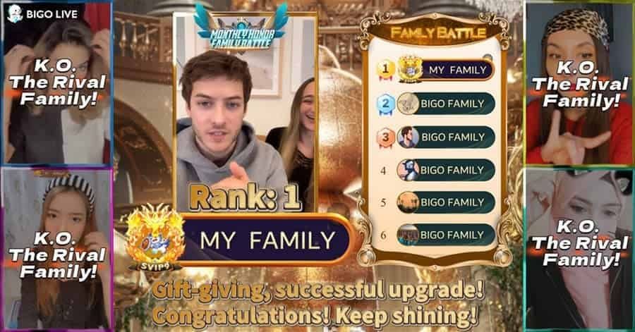 Interfaccia della classifica Famiglie del Bigo Live Awards Gala con schede e ranking