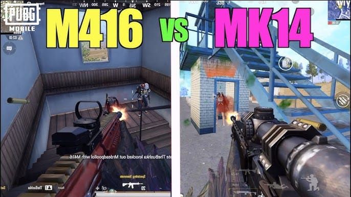 Perbandingan akhir PUBG Mobile antara M416 dan Mk14 EBR menunjukkan kedua-dua senjata dan ciri-ciri utamanya