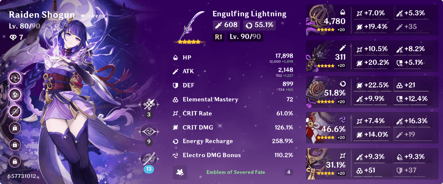 Raiden Shogun character build showcase in Genshin Impact