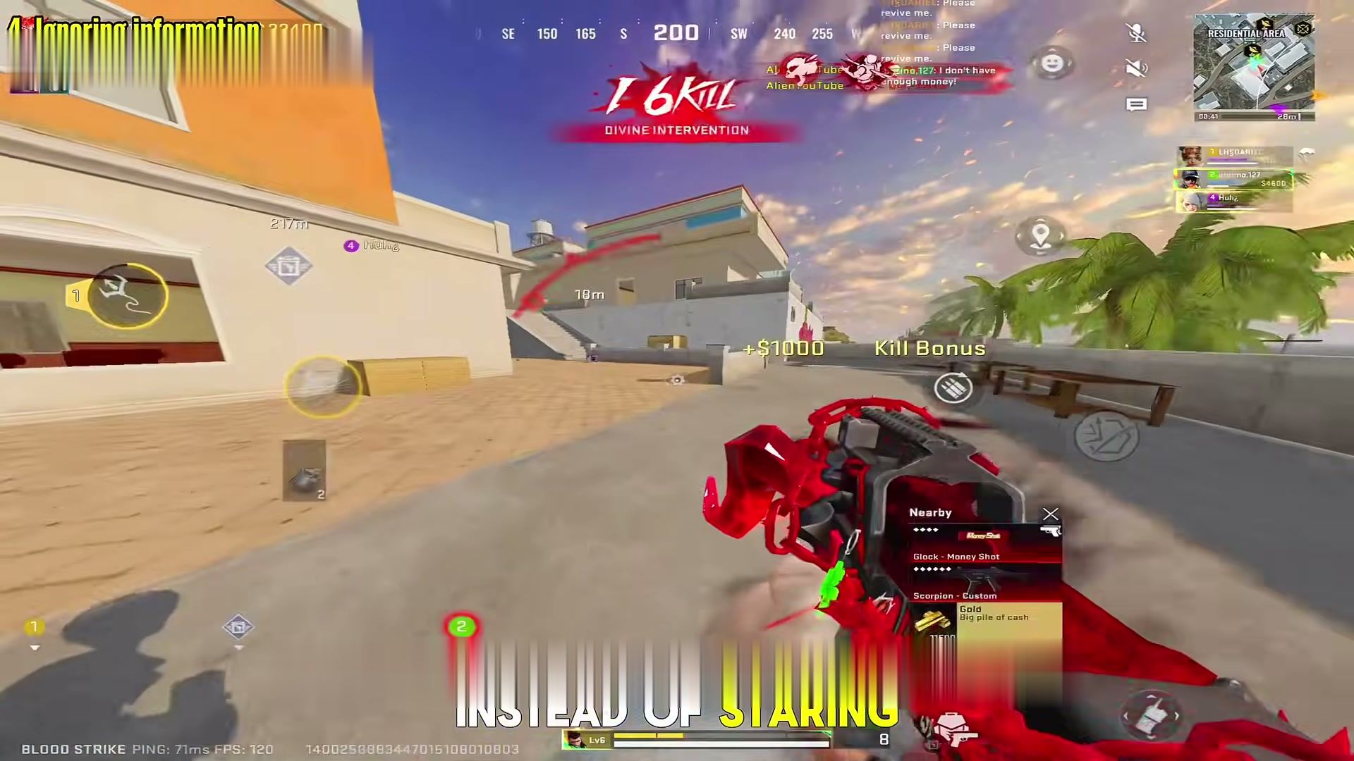 Loot à proximité après un kill sur Blood Strike : Glock, Scorpion et argent ; partez dès que vous avez une arme