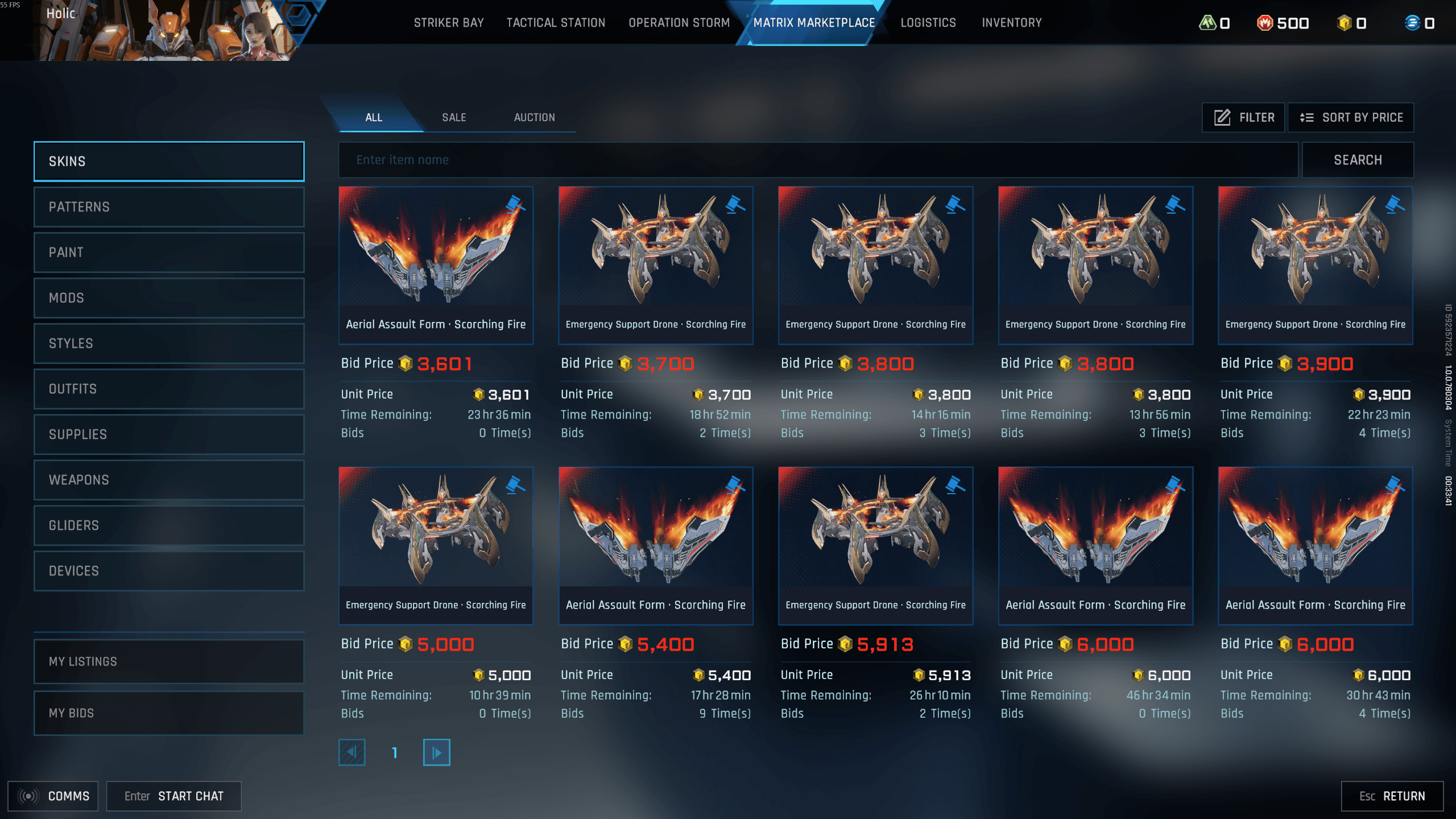 Mecha BREAK Matrix Marketplace in-game menu