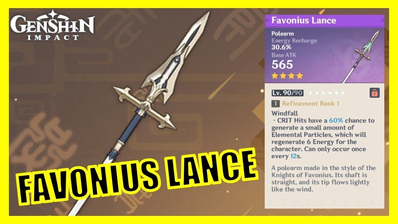Древковое оружие Копьё Фавония с его характеристиками и описанием в Genshin Impact