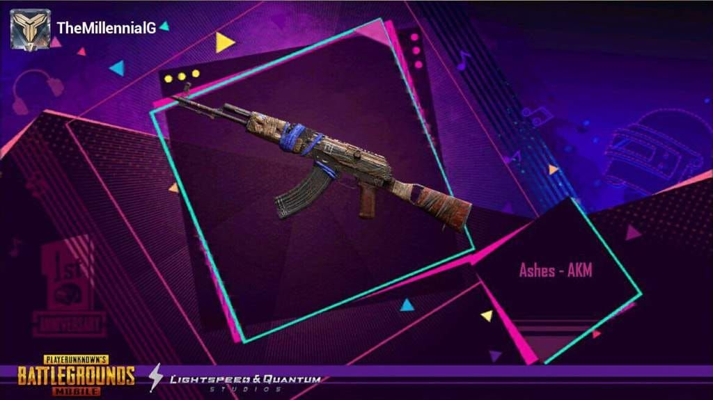 PUBG Mobile Violet Revenant AKM weapon skin featuring cursed patterns and glowing purple accents
