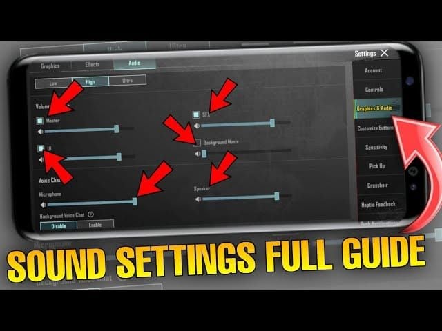 PUBG Mobile 3D音频设置界面，带有方向声音指示器