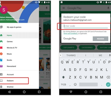 Input field for entering 16-character Google Play gift card code