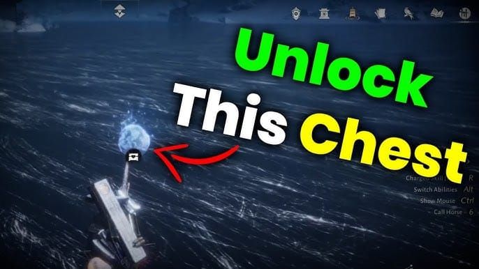 ภาพหน้าจอไกด์แสดงหีบสมบัติที่ซ่อนอยู่และถ้วยที่แตกหักในเมือง Liangzhou ของ Where Winds Meet