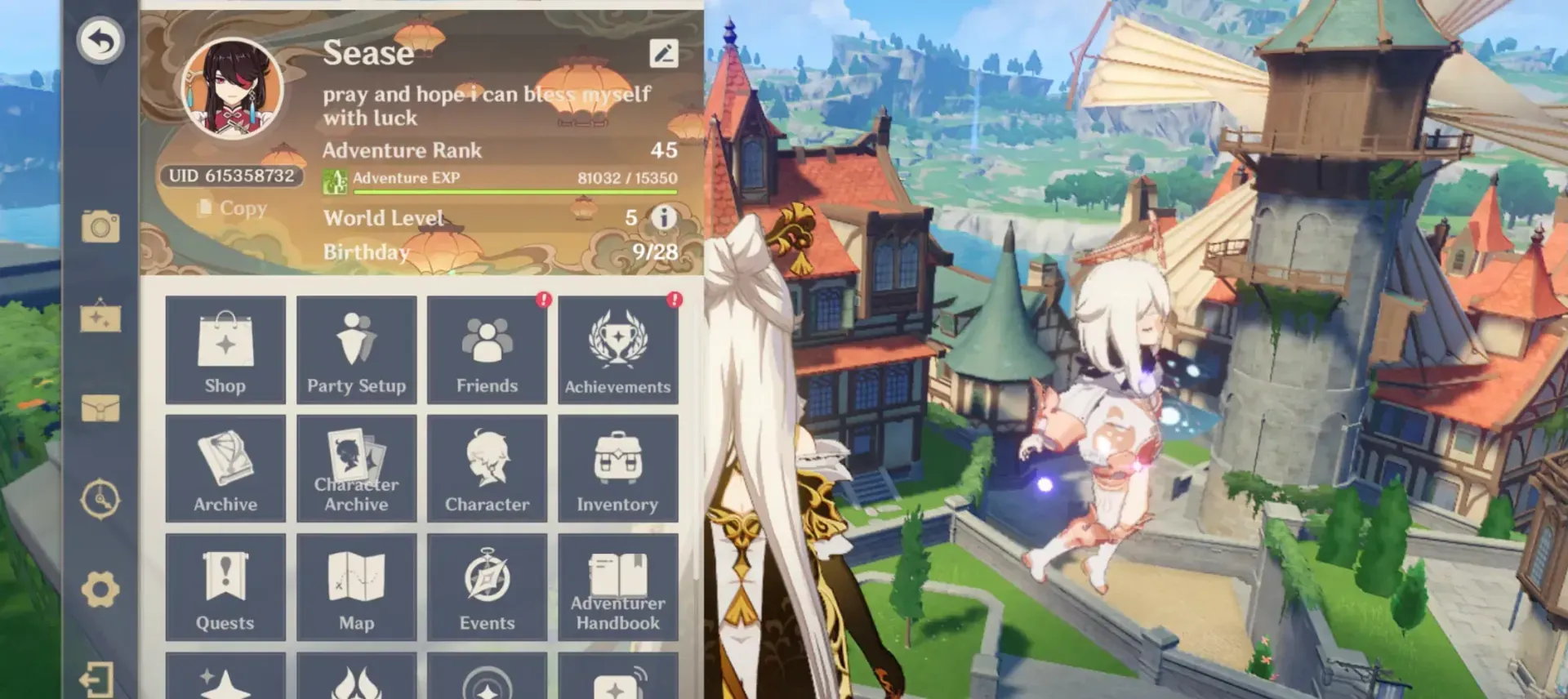 Genshin Impact customer service access interface within the game menu