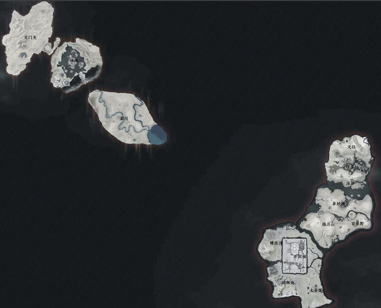 Mapa de las subregiones de la región de Hexi en Where Winds Meet