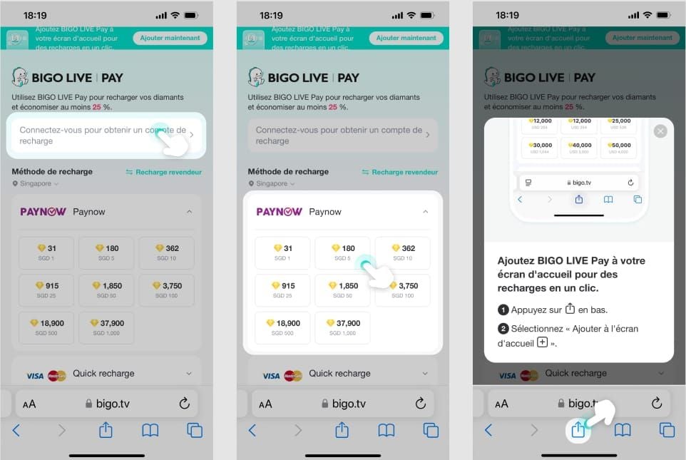 भुगतान विकल्पों के साथ सुरक्षित Bigo Live डायमंड खरीद इंटरफ़ेस