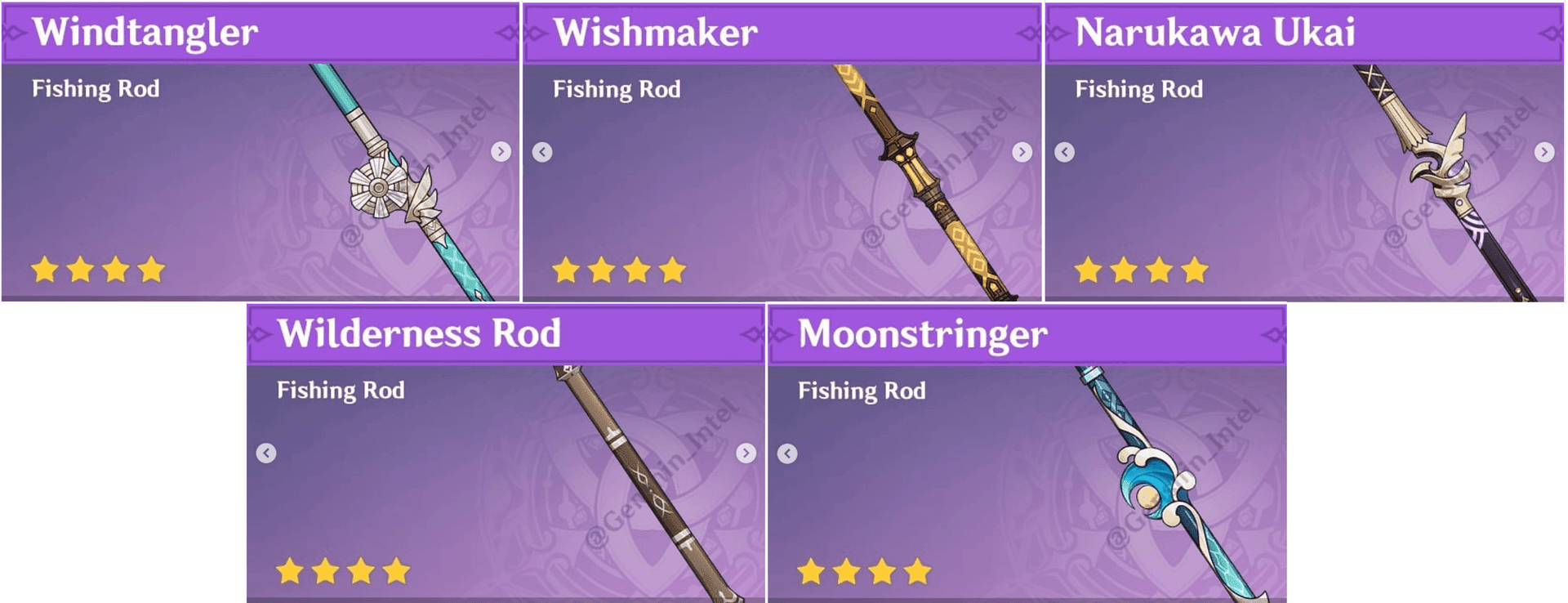 Collection of regional fishing rods showing different designs and specifications