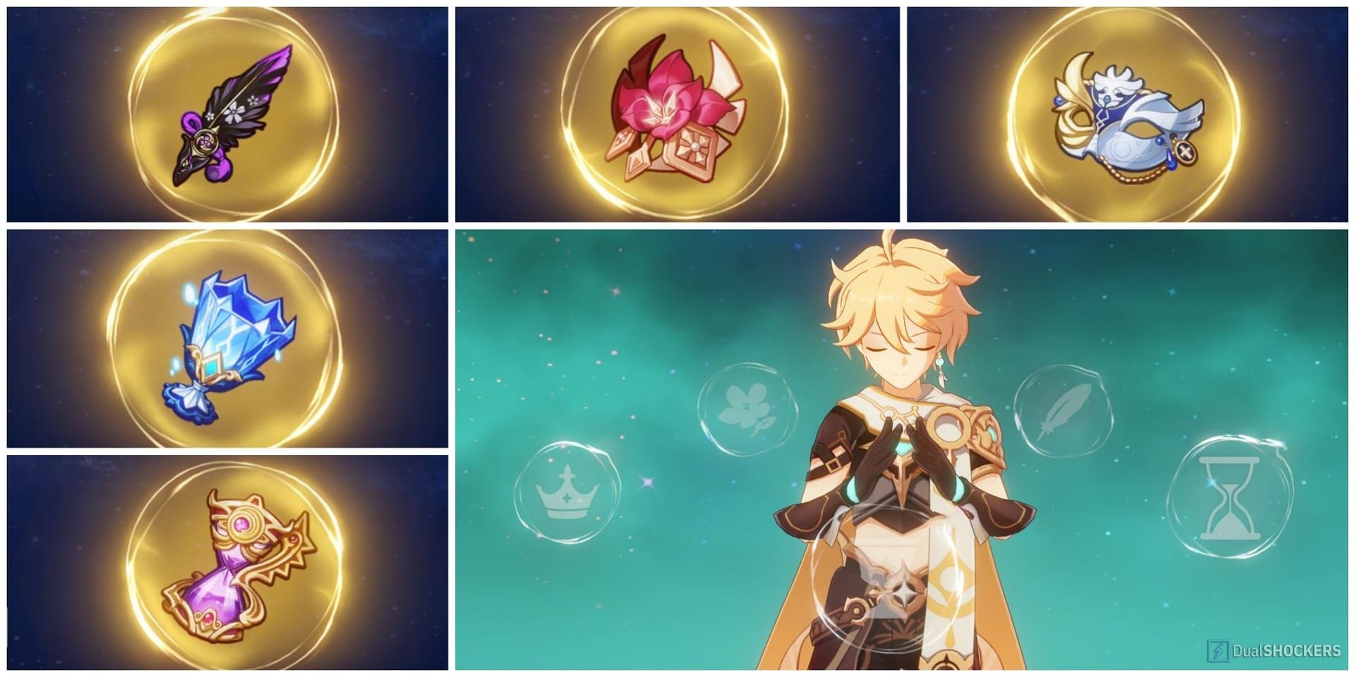 Artifact set comparison displaying recommended sets and their bonus effects for Flins