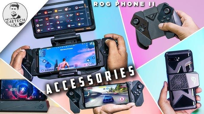 ASUS ROG Phone 8 with AeroActive Cooler X and gaming accessories