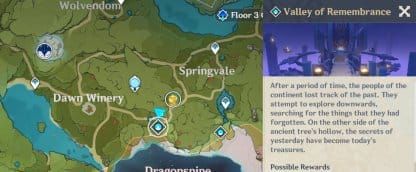 Antara muka domain Valley of Remembrance dalam Genshin Impact menunjukkan butiran domain