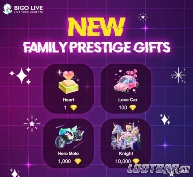 Bigo Live app interface showing diamond gifting options during live stream