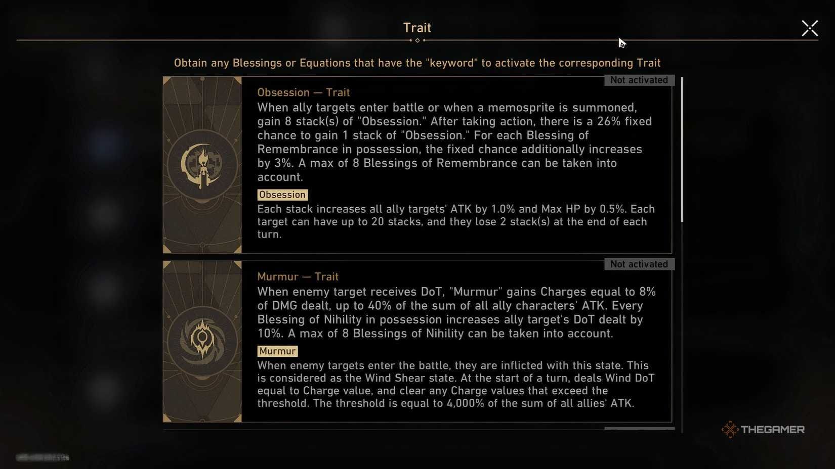 Guide de référence des Équations du Héros Protéen de Honkai: Star Rail montrant le Vagabond, le Moniteur de Voyage, le Borisin, le Chasseur Silencieux et l'Érudit Inutile