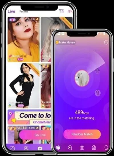 Interfejs galerii zdjęć profilowych aplikacji Chamet z przykładem portfolio 5 zdjęć