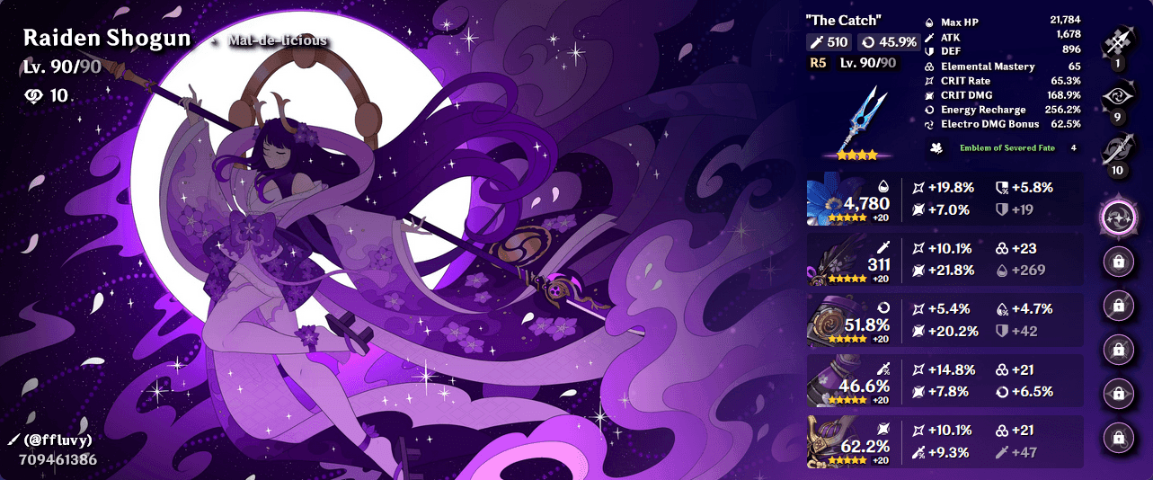 Raiden Shogun with Emblem of Severed Fate artifact set in Genshin Impact