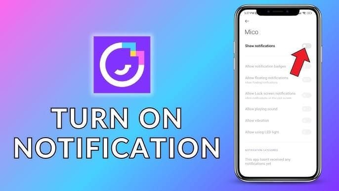 MICO Live 安卓应用通知权限设置截图，显示已启用群组邀请渠道
