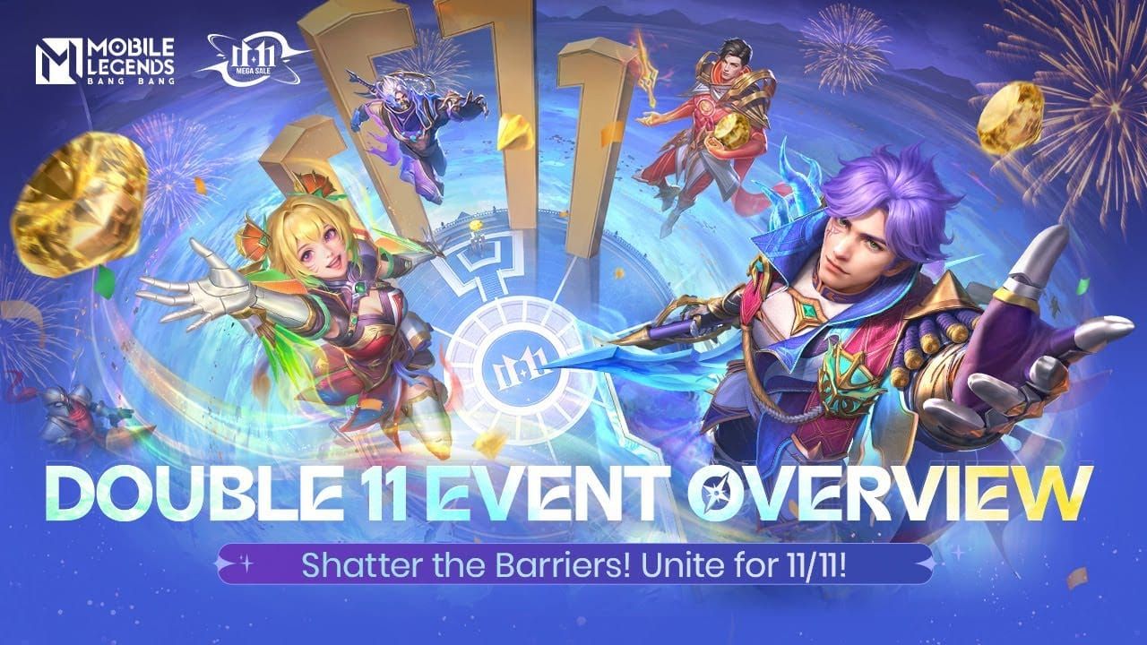 Mobile Legends Double 11 event interface showing discounts and promotional offers