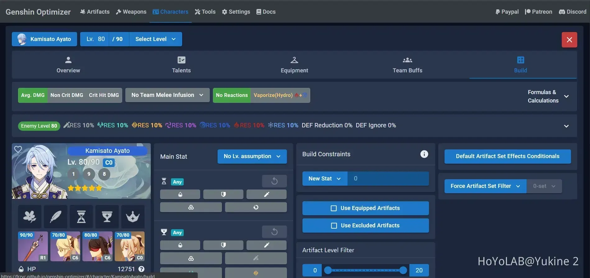 Genshin Optimizer interface for setting multi-target enemy count