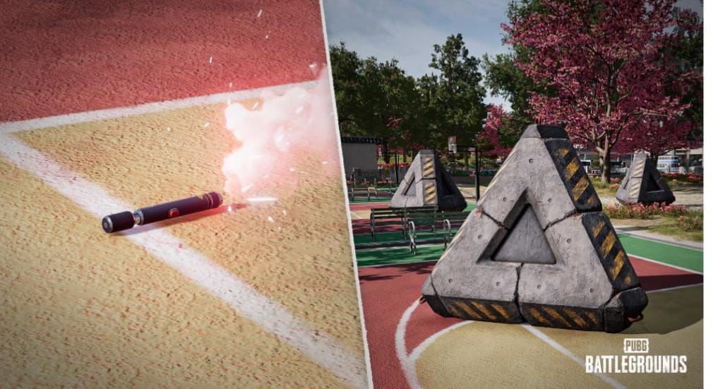 Emergency Cover Flare deployment creating triangular bunker cover in PUBG Mobile Rondo