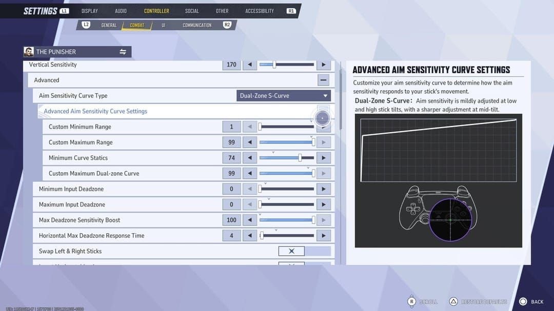 Comparison chart showing different aim curve types in Marvel Rivals