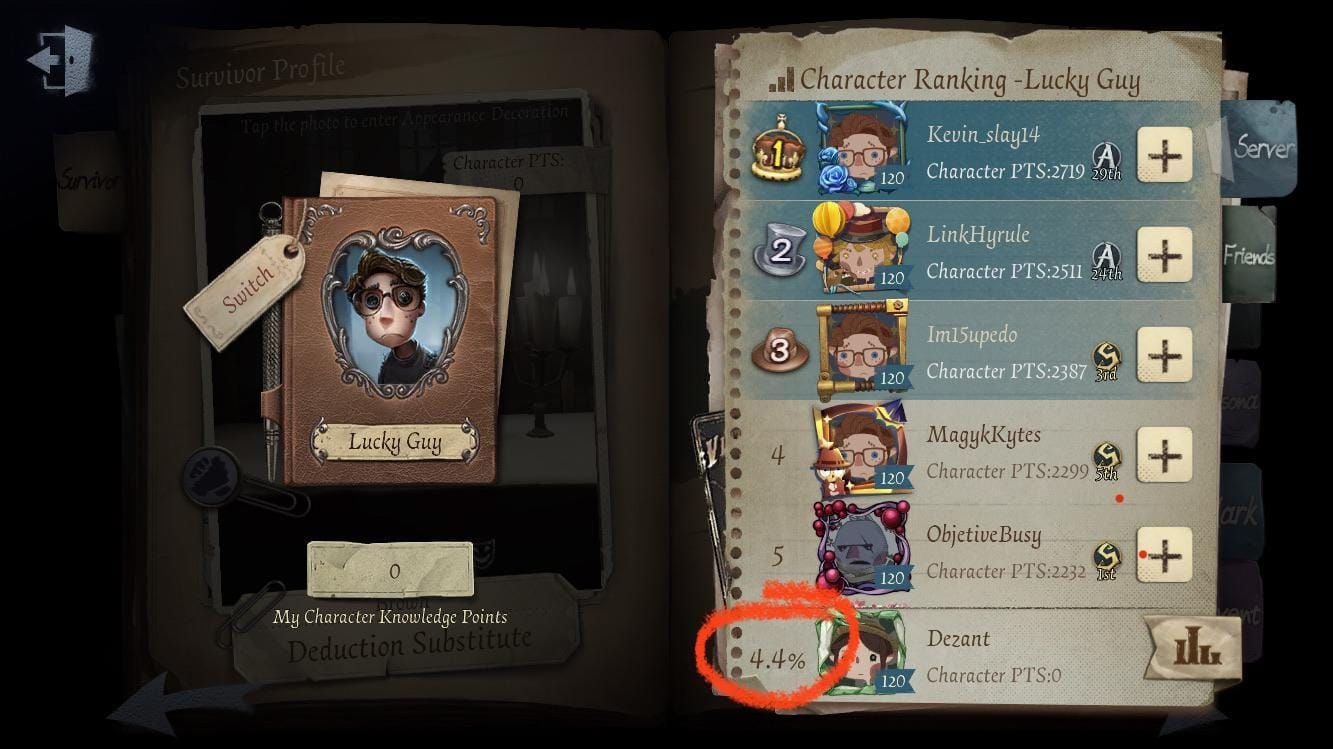 Identity V game interface displaying match progress and player status indicators
