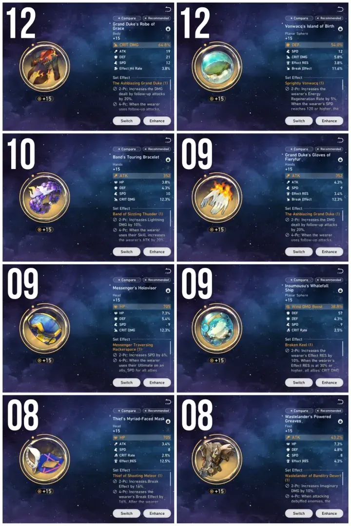 崩壞:星穹鐵道瑤光副詞條層級列表